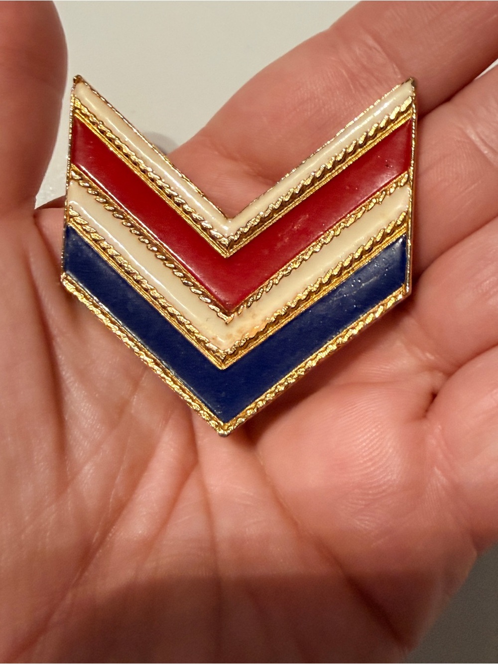Coach Red White Blue Chevron Enamel Brooch